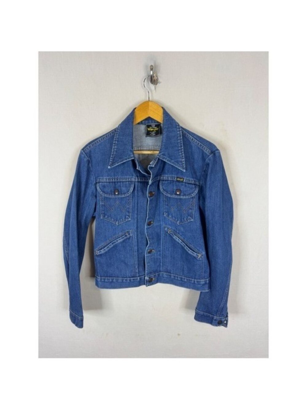 Vintage 70s Wrangler Denim Jacket Tops For Bottoms Line Blue Trucker Size 38